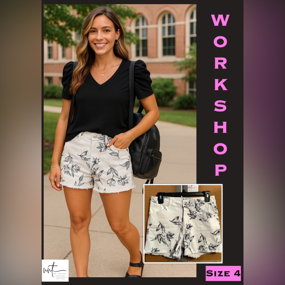 Workshop Republic Clothing Shorts Womens Size 4 Floral White & Black Cutoff’s